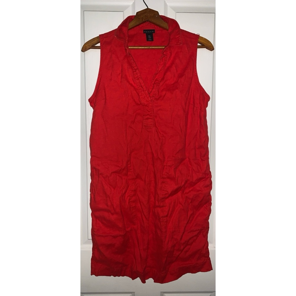 Tahari Red Orange Linen Blend Sleeveless Dress Women’s Size 8